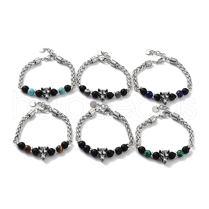 Wolf Natural & Synthetic Mixed Gemstone Beaded Bracelets with 201 Stainless Steel Lobster Claw Clasps BJEW-Q334-14-1