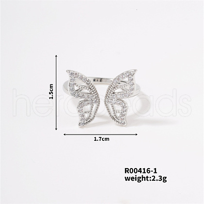 Butterfly Brass Micro Pave Cubic Zirconia Open Cuff Ring for Women BS0531-6-1