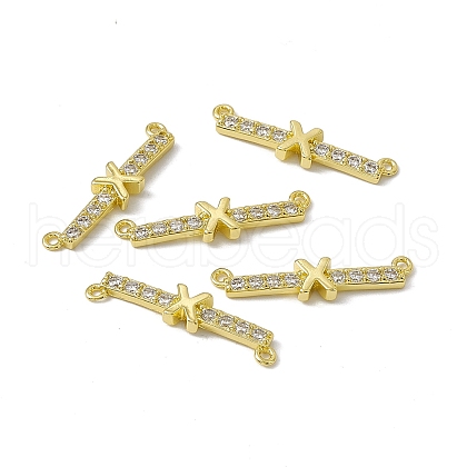Rack Plating Brass Micro Pave Clear Cubic Zirconia Connector Charms KK-C007-37G-X-1