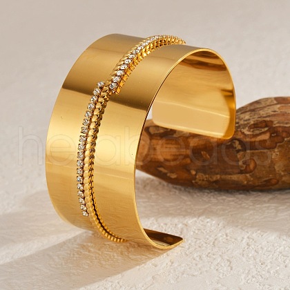 304 Stainless Steel Rhinestone Cuff Bangles for Women BJEW-Z109-04G-02-1
