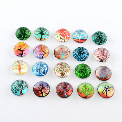 Half Round/Dome Tree Pattern Glass Flatback Cabochons for DIY Projects X-GGLA-Q037-25mm-M31-1