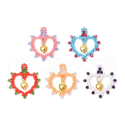 Glass Seed Beaded Heart Pendants PALLOY-MZ00588-1