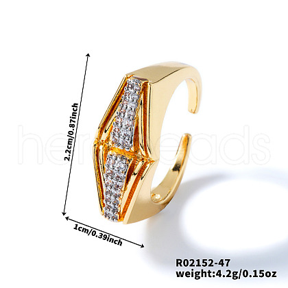 Geometric Brass Micro Pave Cubic Zirconia Cuff Open Rings for Women OC4246-7-1