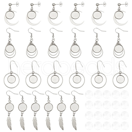12 Pair 4 Style 304 Stainless Steel Earring Cabochon Settings EJEW-AB00032-1