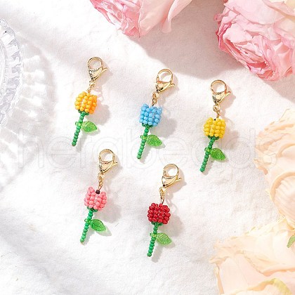 Mother's Day Carnation Glass Seed Beads & Acrylic Dendant ecorations HJEW-MZ00228-1