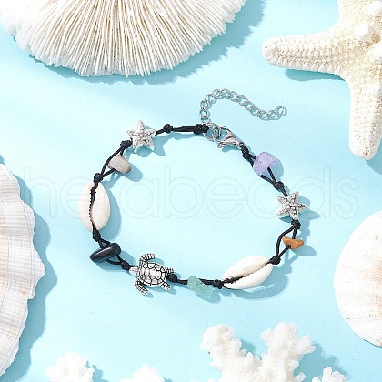 Natural & Synthetic Gemstone Chip Beads & Cowrie Shell Beads Braided Bead Bracelets BJEW-JB11834-04-1