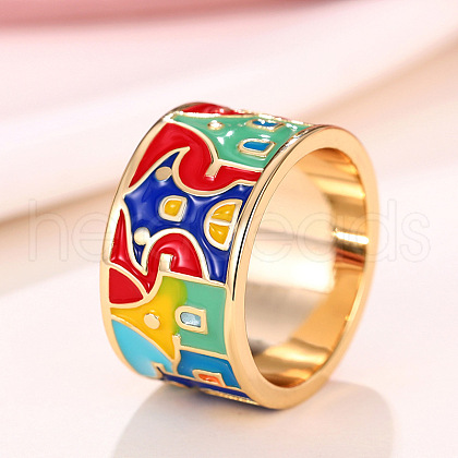 House Pattern Brass Enamel Finger Rings FS-WG03239-01-1