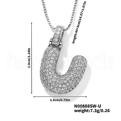 Elegant Brass Micro Pave Clear Cubic Zirconia 3D Initial Necklaces DV4415-44-1