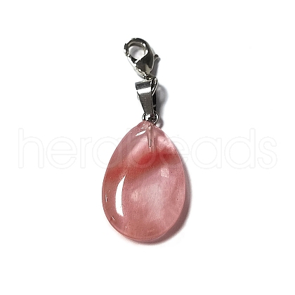 Synthetic Cherry Quartz Glass Pendant Decorations PALLOY-PH01401-06-1