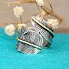Feather Zinc Alloy Cuff Rings FS-WGF6BB1-01-3