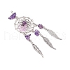 6Pcs 6 Styles Natural & Synthetic Mixed Gemstone & Alloy Woven Web/Net with Feather Big Pendants PALLOY-JF03442-4