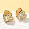 Heart Brass Micro Pave Clear Cubic Zirconia Hoop Earrings EJEW-A132-15G-3