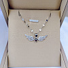 Brass Micro Pave Clear Cubic Zirconia Angel Wing Heart Pendant Necklaces FS-WG253B6-02-1
