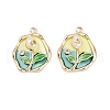 Brass Enamel & Natural Pearl Oval with Rose Flower Pendants KK-K351-47G-02-1