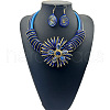 Flat Round with Flower Pattern Alloy with Aluminum Wire Wrapped Resin Pendant Necklaces & Dangle Earrings Sets FS-WGBBA49-01-1