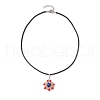 Flower Glass Seed Beads Pendant Necklaces NJEW-MZ00047-02-4
