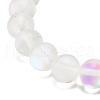 Synthetic Moonstone Round Beaded Stretch Bracelet with Rhinestone BJEW-JB07888-01-5