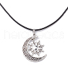 Tibetan Style Alloy Moon & Sun Pendant Necklace with Waxed Cords NJEW-JN04458-5