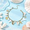 Natural Cowrie Shell & Brass Dolphin Starfish Charm Anklets AJEW-AN00650-1