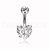 304 Stainless Steel Clear Cubic Zirconia Heart Curved Barbell Belly Rings WG52F32-02-2