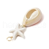 Starfish Synthetic Turquoise Beads & Printed Cowrie Shell Copper Wire Wrapped Pendants PALLOY-JF03953-01-5
