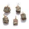 Cuboid Brass Natural Pyrite Pendants G-N0145-10-1