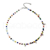 Bohemian Round Glass Seed Beaded Necklaces with Antique Silver Tone Alloy Heart Charms NJEW-JN05216-2