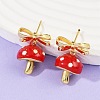 Mushroom with Bowknot Brass Enamel Dangle Stud Earrings EJEW-F895-25B-G-1