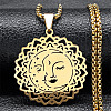 304 Stainless Steel Hollow Moon Star Flower Pendant Necklaces for Women NJEW-K283-35G-1