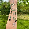 Wire Wrapped Natural Dyed & Heated Green Onyx Agate Chips & Metal Moon Hanging Ornaments PW-WG7025F-04-1