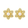 Flower Brass Micro Pave Clear Cubic Zirconia Stud Earrings EJEW-H158-04G-4