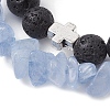 2Pcs 2 Styles Natural Lava Rock & Mixed Gemstone Chips Stretch Bracelets Set BJEW-JB10179-6