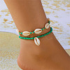 Bohemian Style Natural Cowrie Shell Charm & Glass Seed Beaded Stretch Double Layer Anklets for Women FS-WGC801A-04-2