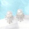 Round Brass Micro Pave Clear Cubic Zirconia Stud Earrings EJEW-U072-01S-3