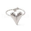 304 Stainless Steel Heart Open Cuff Ring for Women RJEW-E066-09P-2