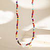 Heart Natural Shell & Colorful Glass Seed Round Beaded Necklaces FS-WGE10D5-11-2