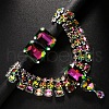 Rectangle Brass Rhinestone Pendant Necklaces & Stud Earrings Sets FS-WG11BAE-02-2