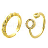 2Pcs 2 Styles Brass Micro Pave Clear Cubic Zirconia Cuff Rings for Women RJEW-S399-02G-4