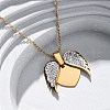 304 Stainless Steel Polymer Clay Rhinestones Wing Openable Pendant Necklaces for Women NJEW-Z065-14G-03-2