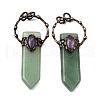 Natural Green Aventurine & Amethyst Sword Shape Big Pendants G-Q350-07K-1