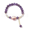 3Pcs Natural Amethyst & Carnelian & Dyed Malaysia Beaded Stretch Bracelets BJEW-JB11273-3