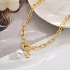 Elegant Brass Micro Pave Clear Cubic Zirconia & Imitation Pearl Pendant Necklaces for Women OE0683-2-1