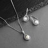 Teardrop Brass Micro Pave Clear Cubic Zirconia with Plastic Pearl Pendant Necklace & Dangle Earring FS-WG2AAB6-02-2