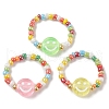 Glass Seed & Acrylic Smiling Face Beaded Stretch Ring RJEW-JR00575-3