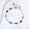 Brass Glass Link Chain Bracelets for Women WGAE243-04-1