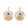 Flat Round with Star Brass Micro Pave Clear Cubic Zirconia Pendants KK-G436-17G-2