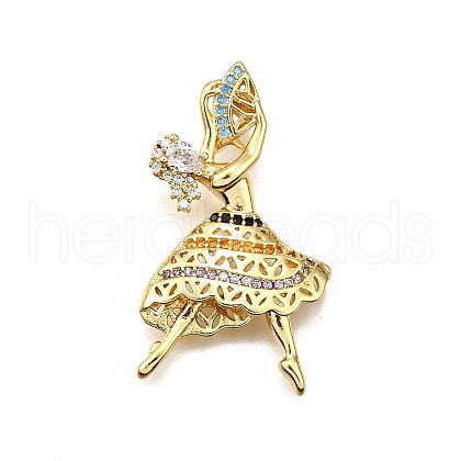 Rack Plating Brass Micro Pave Cubic Zirconia Pendants KK-D343-14G-C-1