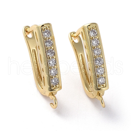 Brass Micro Pave Cubic Zirconia Hoop Earring Findings with Latch Back Closure ZIRC-G158-08G-1