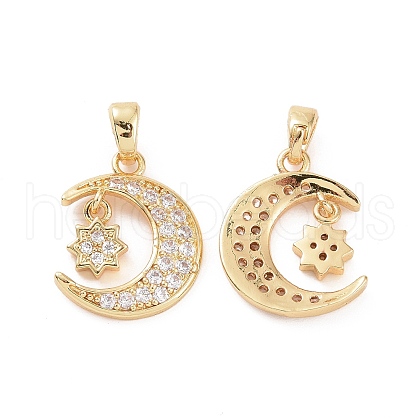 Brass Micro Pave Clear Cubic Zirconia Pendants KK-E068-VC458-1