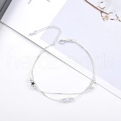 Round Star Alloy Double Layer Anklets for Women WGBB7C7-02-1